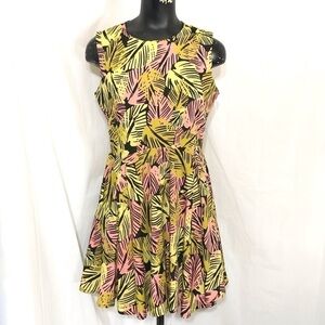 BAR III Leaf Print Casual Dress in Limoncello and Pink
